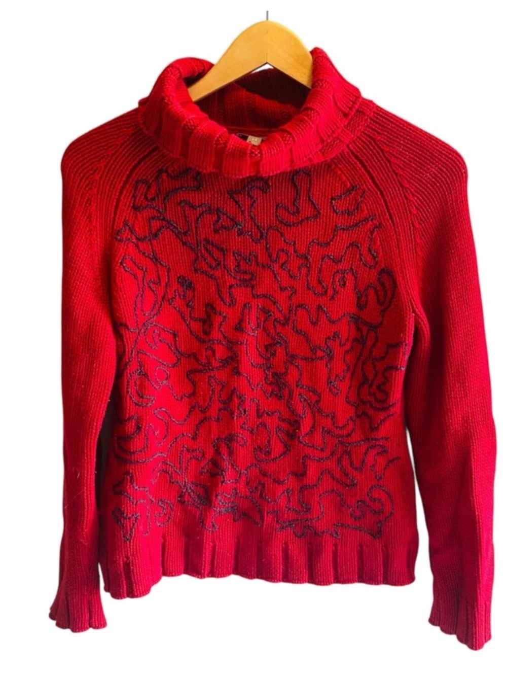 J. Jill Petite Red Wool Blend Chunky Knit Turtleneck Long Sleeve Sweater SZ XS